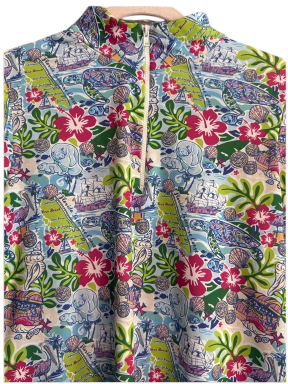 Katherine Way Multicolor Coastal Print Zip-Front Top - Picture 5 of 7